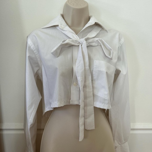 Arrow White Long Sleeve Tie Front Crop Shirt - Picture 1 of 8